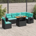 Set canapele de grădină cu perne, 7 piese, negru, poliratan GartenMobel Dekor