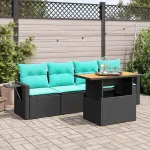 Set mobilier de grădină cu perne, 5 piese, negru, poliratan GartenMobel Dekor