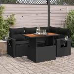 Set mobilier de grădină cu perne, 5 piese, negru, poliratan GartenMobel Dekor