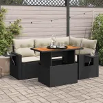 Set mobilier de grădină cu perne, 5 piese, negru, poliratan GartenMobel Dekor