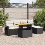 Set mobilier de grădină cu perne, 6 piese, negru, poliratan GartenMobel Dekor