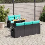 Set mobilier de grădină cu perne, 6 piese, negru, poliratan GartenMobel Dekor