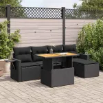 Set mobilier de grădină cu perne, 6 piese, negru, poliratan GartenMobel Dekor