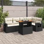Set mobilier de grădină cu perne, 6 piese, negru, poliratan GartenMobel Dekor