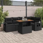 Set mobilier de grădină cu perne, 6 piese, negru, poliratan GartenMobel Dekor