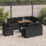 Set mobilier de grădină cu perne, 9 piese, negru, poliratan GartenMobel Dekor