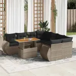 Set canapele de grădină, 9 piese, cu perne, gri, poliratan GartenMobel Dekor