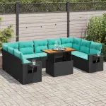 Set canapele de grădină cu perne, 10 piese, negru, poliratan GartenMobel Dekor
