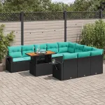 Set canapele de grădină cu perne, 11 piese, negru, poliratan GartenMobel Dekor