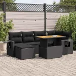 Set canapele de grădină cu perne, 7 piese, negru, poliratan GartenMobel Dekor