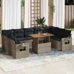 Set mobilier de grădină cu perne, 10 piese, gri, poliratan GartenMobel Dekor