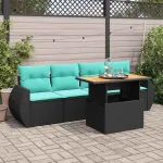 Set mobilier de grădină cu perne, 5 piese, negru, poliratan GartenMobel Dekor