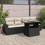 Set mobilier de grădină cu perne, 5 piese, negru, poliratan GartenMobel Dekor