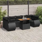 Set mobilier de grădină cu perne, 8 piese, negru, poliratan GartenMobel Dekor
