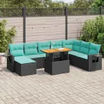 Set mobilier de grădină cu perne, 9 piese, negru, poliratan GartenMobel Dekor