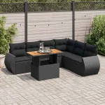 Set canapele de grădină cu perne, 7 piese, negru, poliratan GartenMobel Dekor