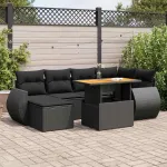 Set canapele de grădină cu perne, 7 piese, negru, poliratan GartenMobel Dekor