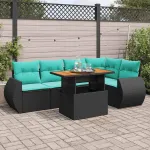 Set mobilier de grădină cu perne, 6 piese, negru, poliratan GartenMobel Dekor