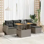 Set mobilier grădină cu perne, 6 piese, gri, poliratan GartenMobel Dekor