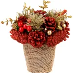 Ikebana MagicHome Vianoce, prírodná, červená, 17x17 cm