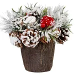Ikebana MagicHome Vianoce, so zasneženou čečinou, imitácia dreva 18 cm