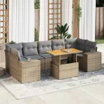 Set canapele de grădină, 8 piese, cu perne, bej, poliratan GartenMobel Dekor