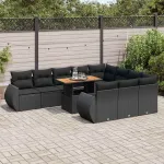 Set canapele de grădină cu perne, 11 piese, negru, poliratan GartenMobel Dekor