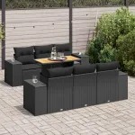 Set canapele de grădină cu perne, 7 piese, negru, poliratan GartenMobel Dekor