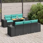 Set canapele de grădină cu perne, 7 piese, negru, poliratan GartenMobel Dekor