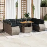 Set mobilier de grădină cu perne, 10 piese, gri, poliratan GartenMobel Dekor