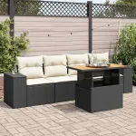 Set mobilier de grădină cu perne, 5 piese, negru, poliratan GartenMobel Dekor