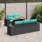 Set mobilier de grădină cu perne, 6 piese, negru, poliratan GartenMobel Dekor