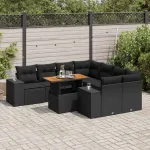 Set mobilier de grădină cu perne, 9 piese, negru, poliratan GartenMobel Dekor