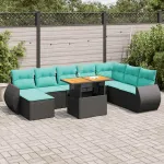 Set mobilier de grădină cu perne, 9 piese, negru, poliratan GartenMobel Dekor