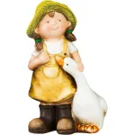 Dekorácia MagicHome, Dievčatko s húskou v hnedom oblečení, keramika, 6,5x12,5x19 cm