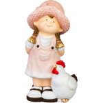 Dekorácia MagicHome, Dievčatko s kohútom, keramika, 15,5x25,5x44,5 cm