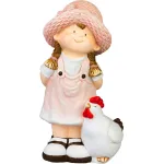 Dekorácia MagicHome, Dievčatko s kohútom, keramika, 15,5x25,5x44,5 cm