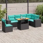 Set canapele de grădină cu perne, 7 piese, negru, poliratan GartenMobel Dekor