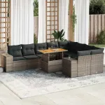Set mobilier de grădină cu perne, 10 piese, gri, poliratan GartenMobel Dekor