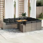Set mobilier de grădină cu perne, 10 piese, gri, poliratan GartenMobel Dekor