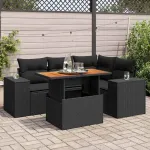 Set mobilier de grădină cu perne, 5 piese, negru, poliratan GartenMobel Dekor