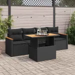 Set mobilier de grădină cu perne, 5 piese,poliratan/lemn acacia GartenMobel Dekor