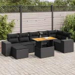Set mobilier de grădină cu perne, 8 piese, negru, poliratan GartenMobel Dekor