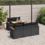 Set mobilier grădină perne 6 piese negru poliratan/lemn acacia GartenMobel Dekor