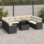 Set canapele de grădină cu perne, 10 piese, negru, poliratan GartenMobel Dekor