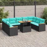Set canapele de grădină cu perne, 10 piese, negru, poliratan GartenMobel Dekor