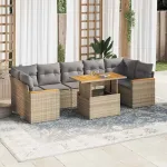 Set canapele grădină cu perne 8 piese bej poliratan/lemn acacia GartenMobel Dekor