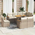 Set canapele grădină cu perne 9 piese bej poliratan/lemn acacia GartenMobel Dekor