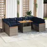 Set mobilier de grădină cu perne, 10 piese, gri, poliratan GartenMobel Dekor