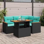Set mobilier de grădină cu perne, 5 piese, negru, poliratan GartenMobel Dekor
